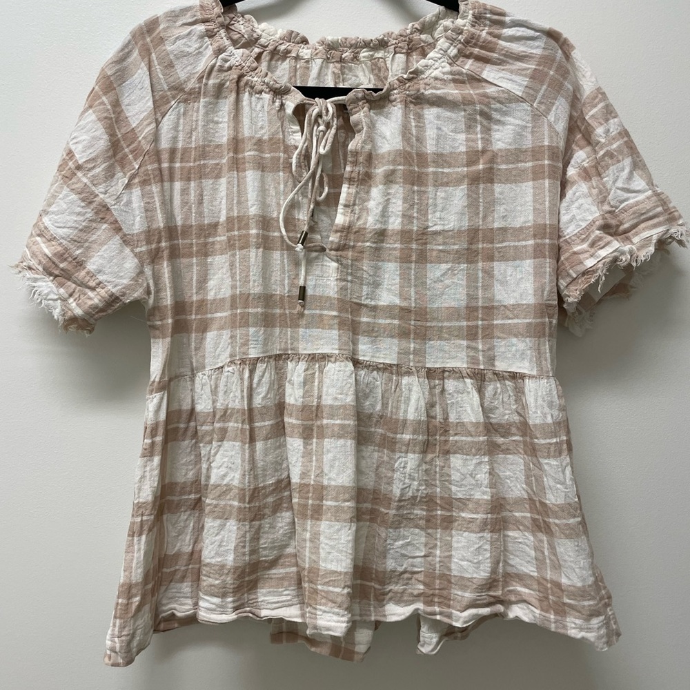 Plaid Ruffle Sleeve Blouse